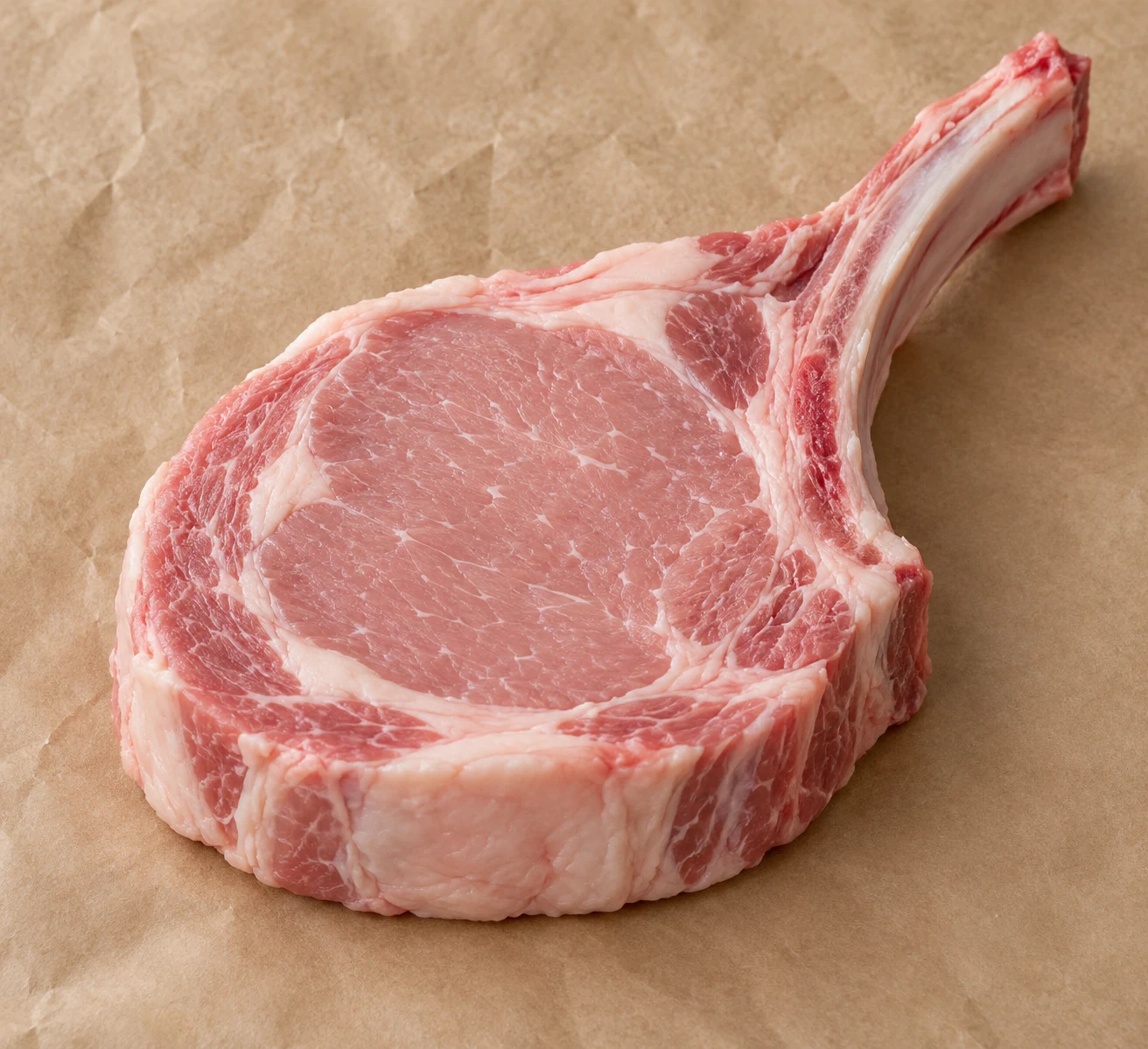 Una costoletta cruda di vitello con l’osso della costola.