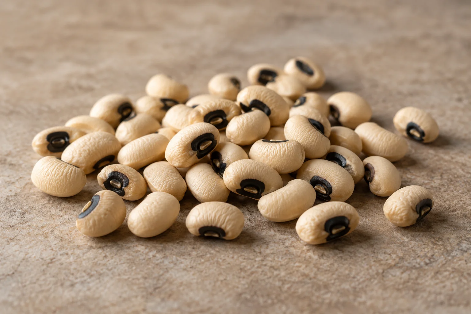Fagioli secchi color crema con la caratteristica macchia scura.