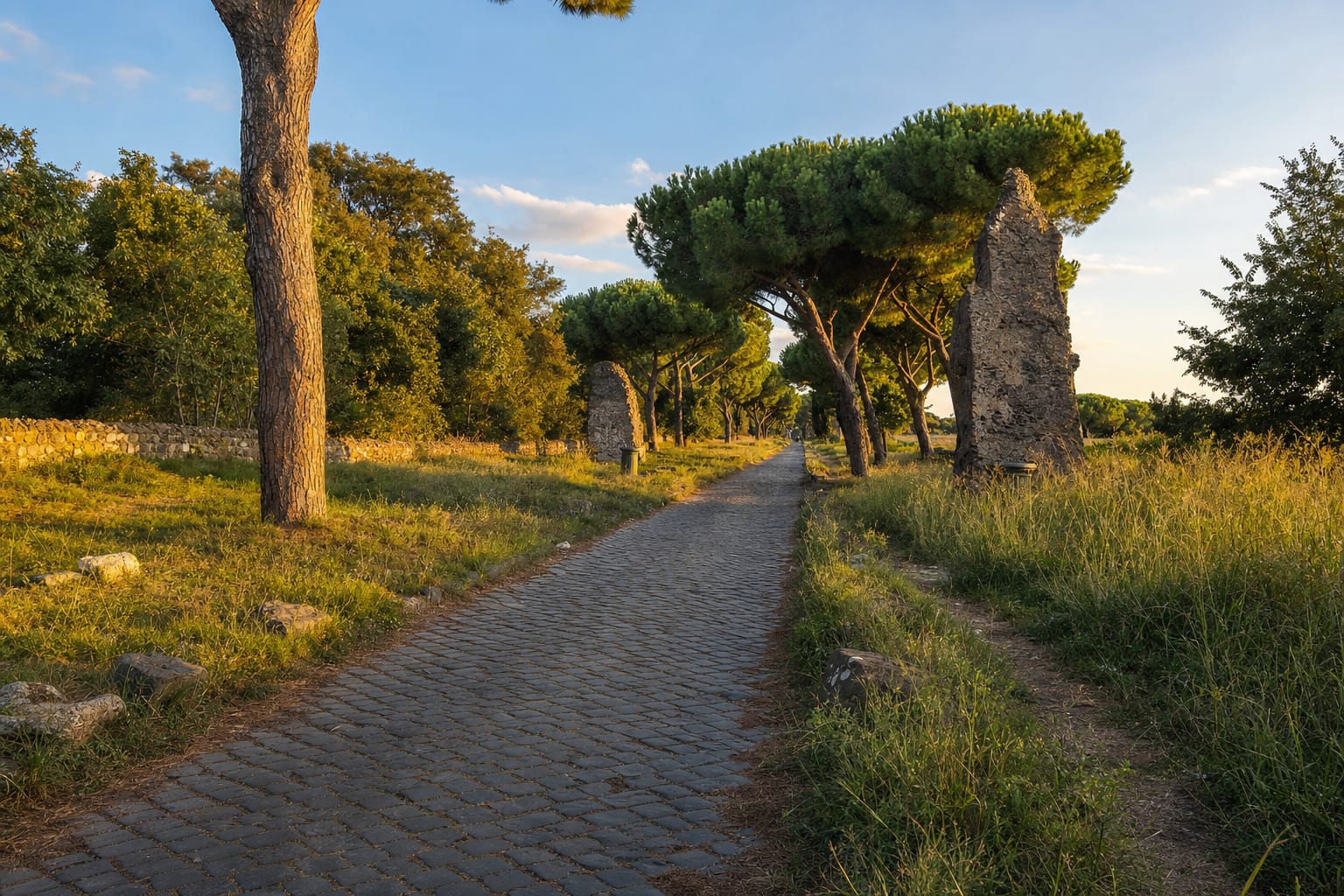 Pines and tombs along the basalt of the Appian Way