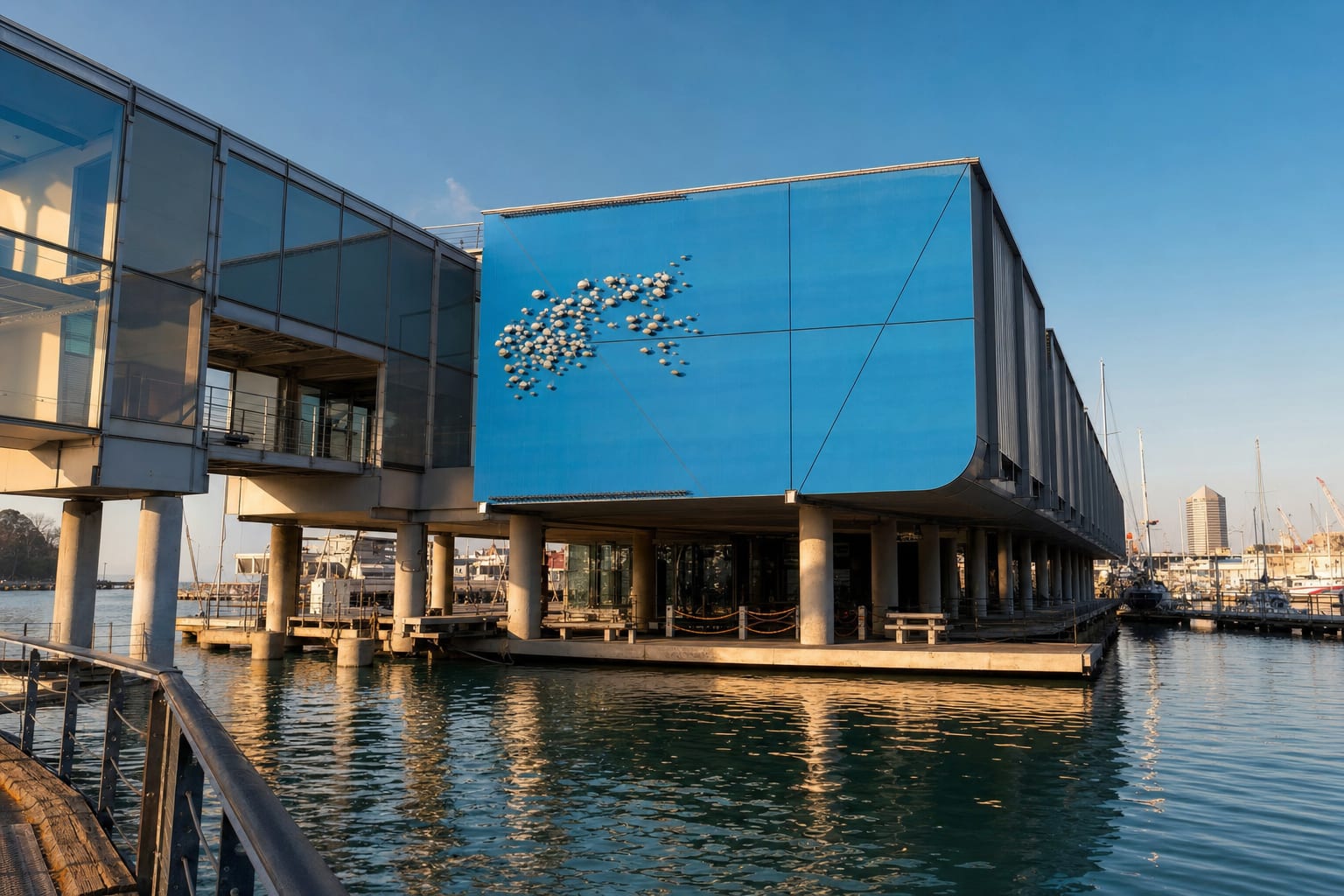 The Aquarium of Genoa floating on the old port's water