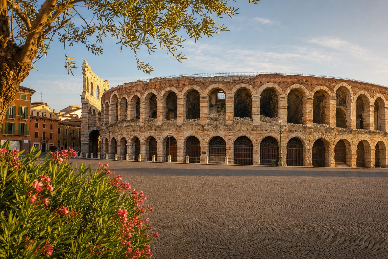 The Arena di Verona's pink arcades on Piazza Bra