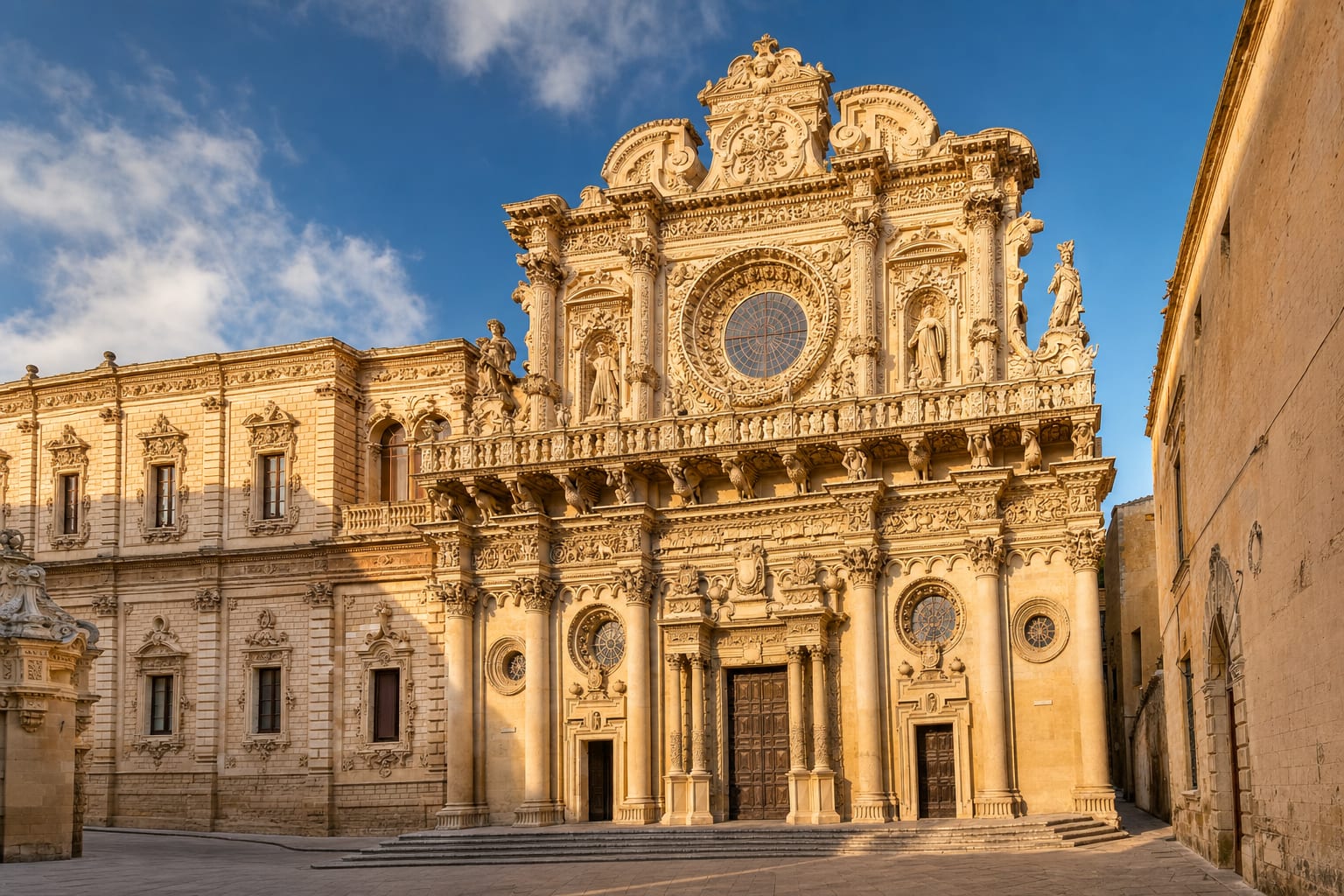 The carved golden facade of Santa Croce, Lecce Baroque at its peak