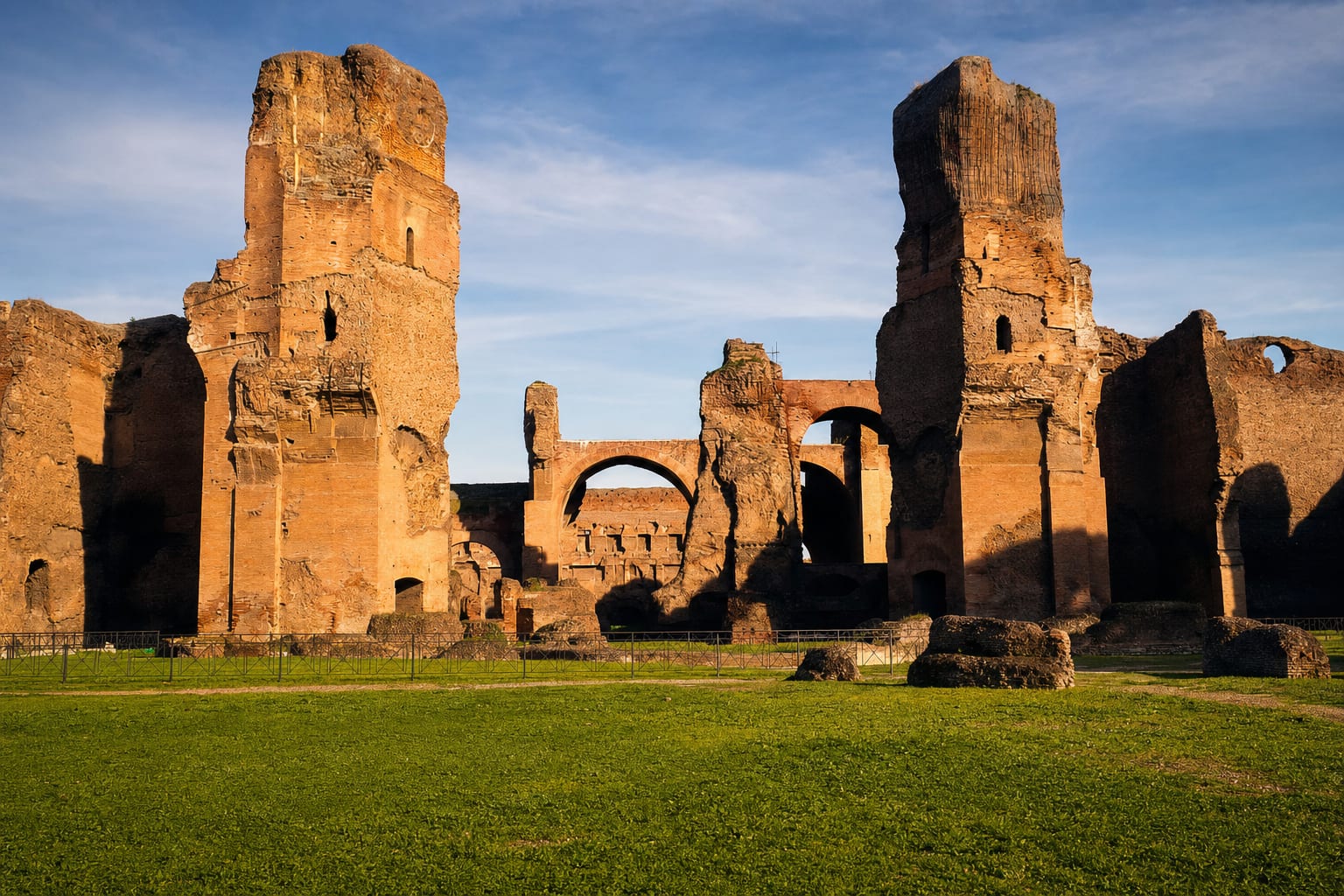 The brick colossus of the Baths of Caracalla in evening light