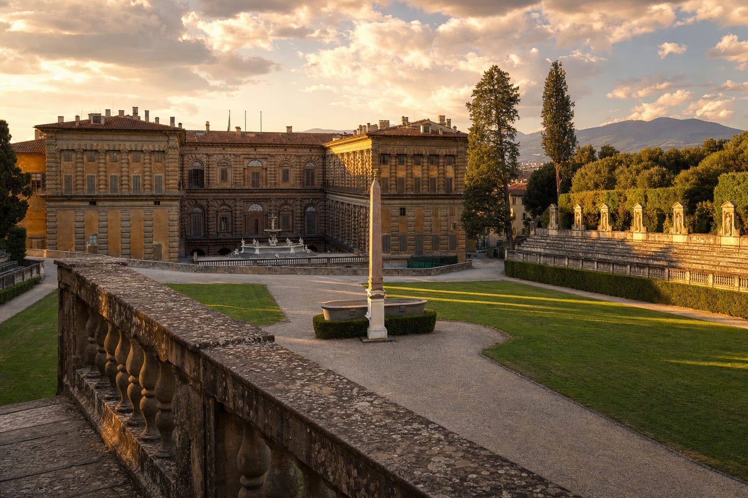 The Boboli amphitheatre and obelisk behind Pitti Palace, Florence