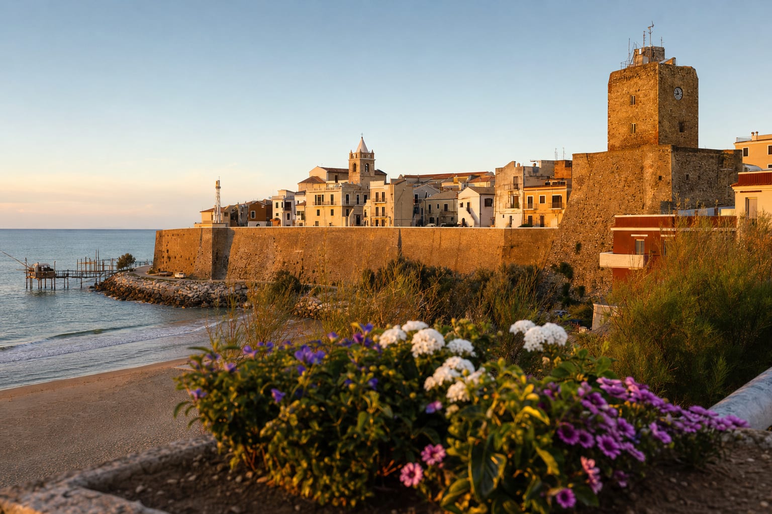Termoli's walled borgo and Swabian tower above the Adriatic shore