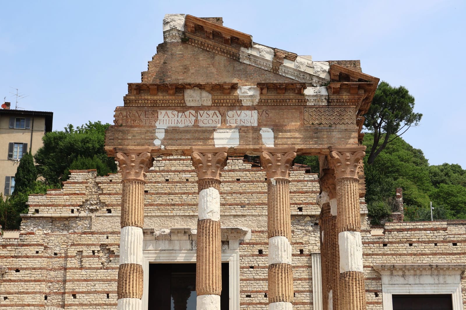 The reconstructed Corinthian porch of Brescia's Roman Capitolium