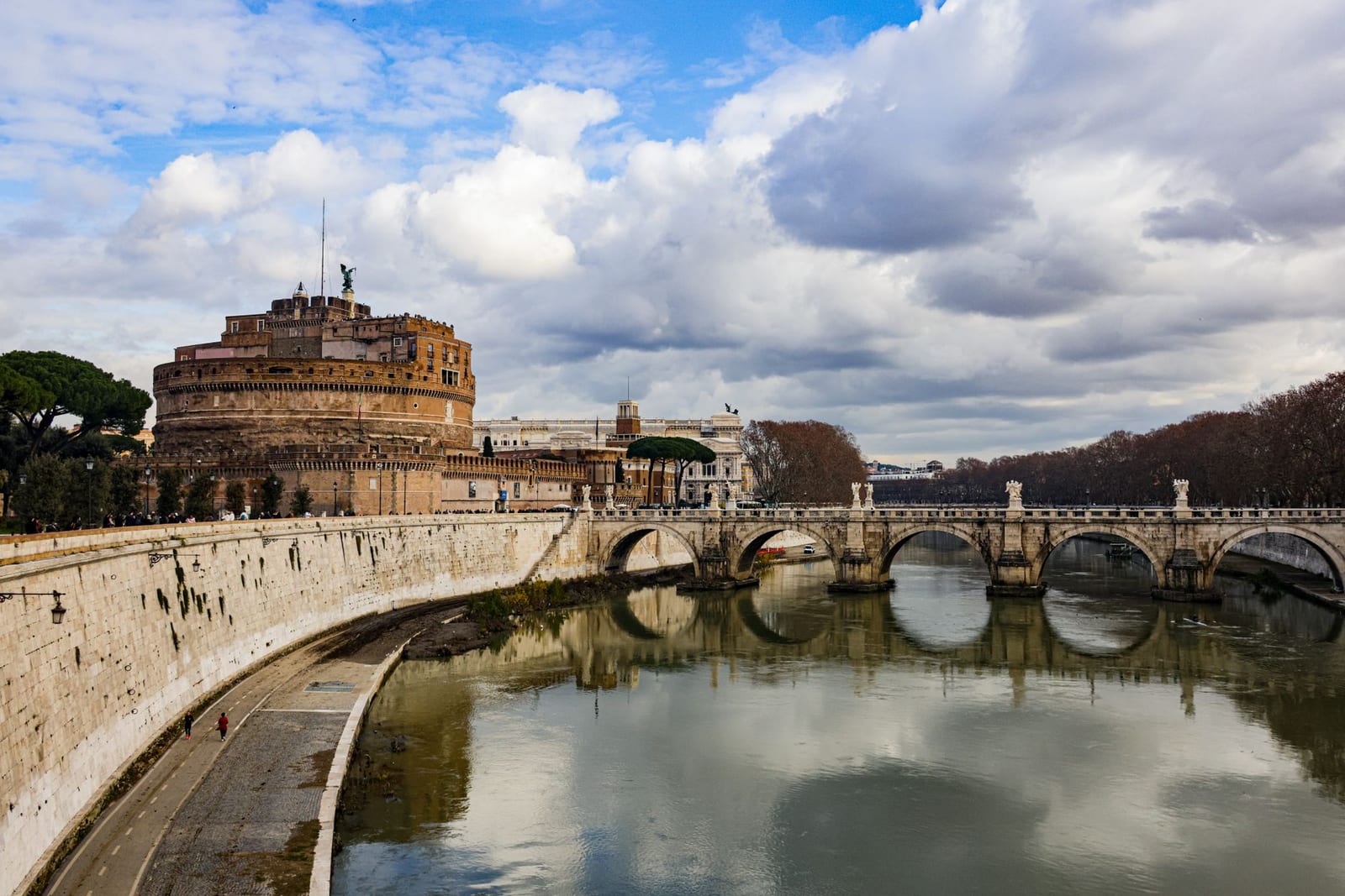 Castel Sant'Angelo above the Tiber and its angel-lined bridge