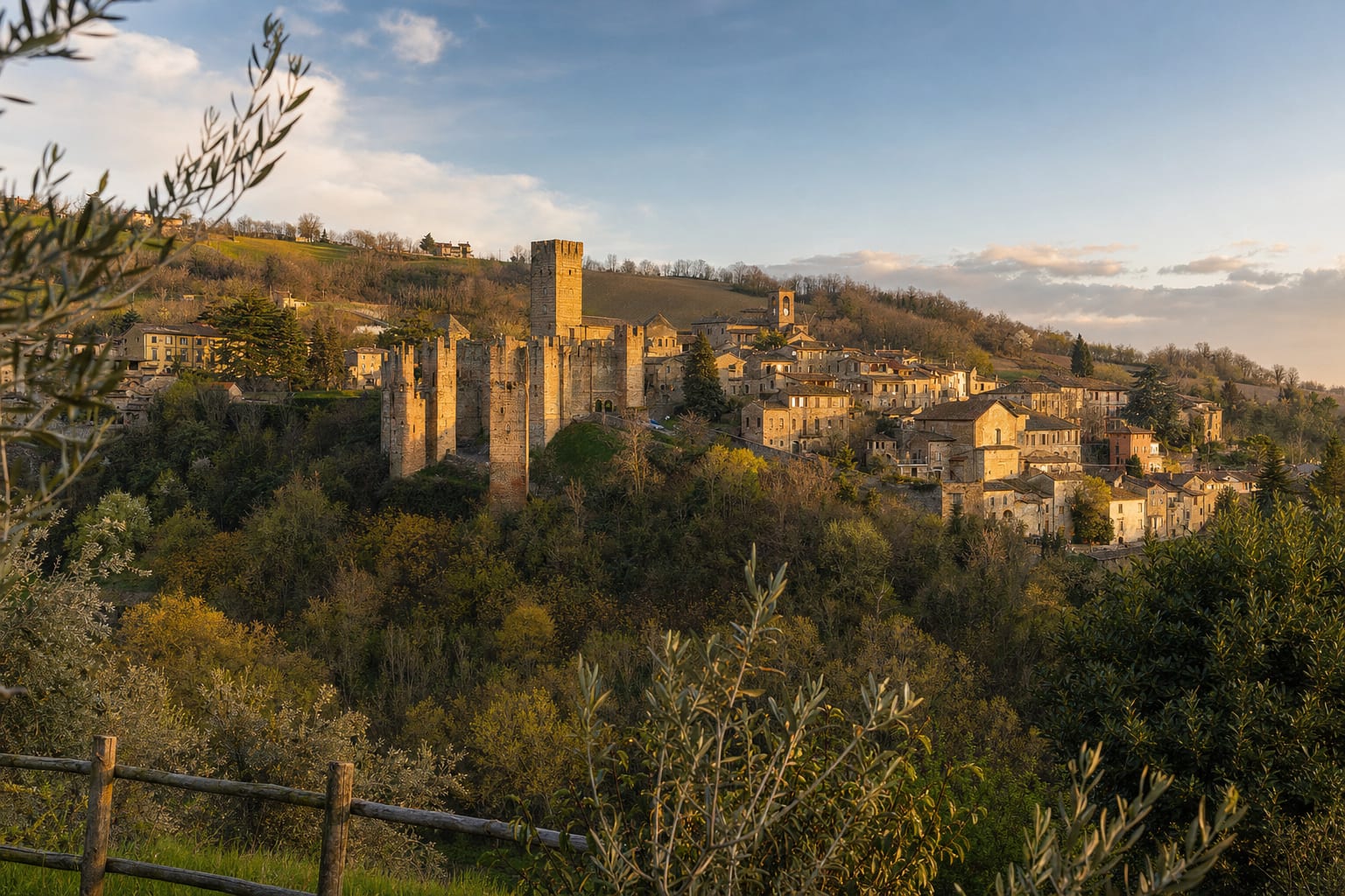 Castell'Arquato's towers above the Arda valley vines