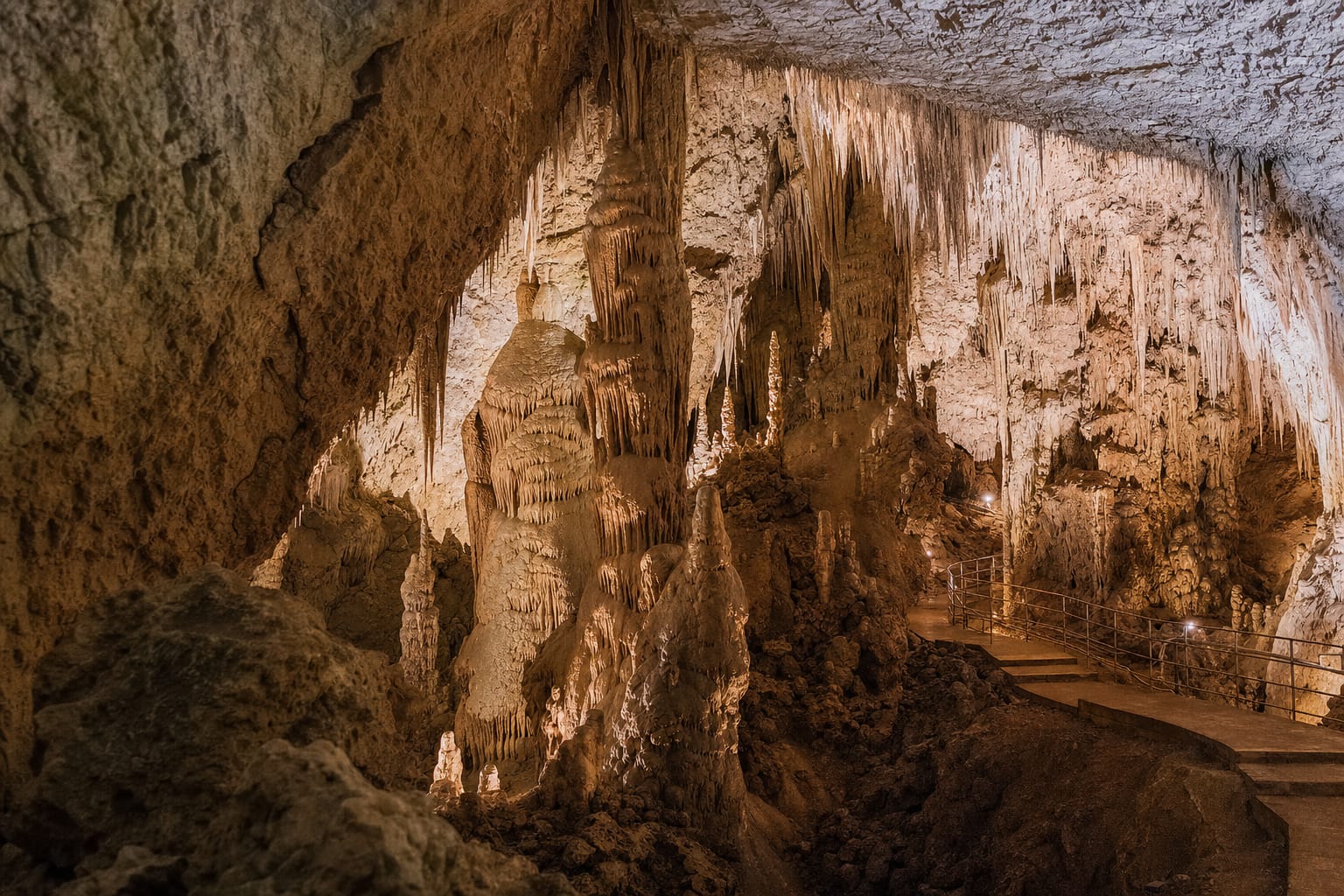 Curtained limestone halls deep in the Castellana Caves