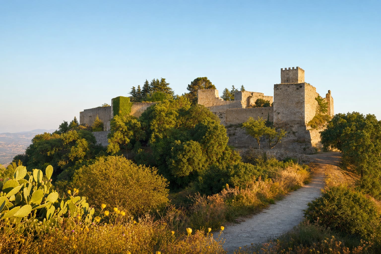 The long walls of Castello di Lombardia at Sicily's navel, Enna