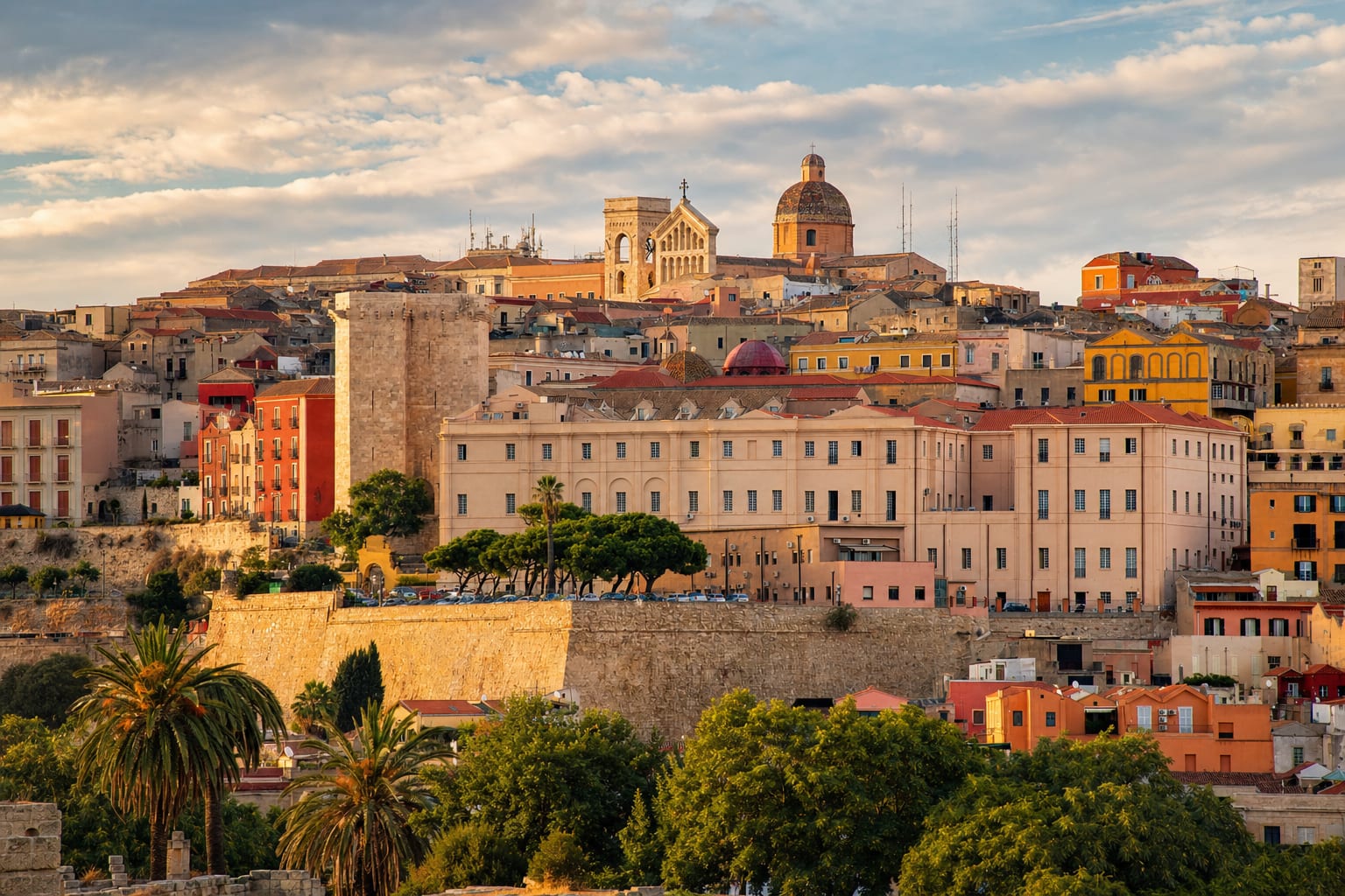 Cagliari's walled Castello quarter stacked above the city
