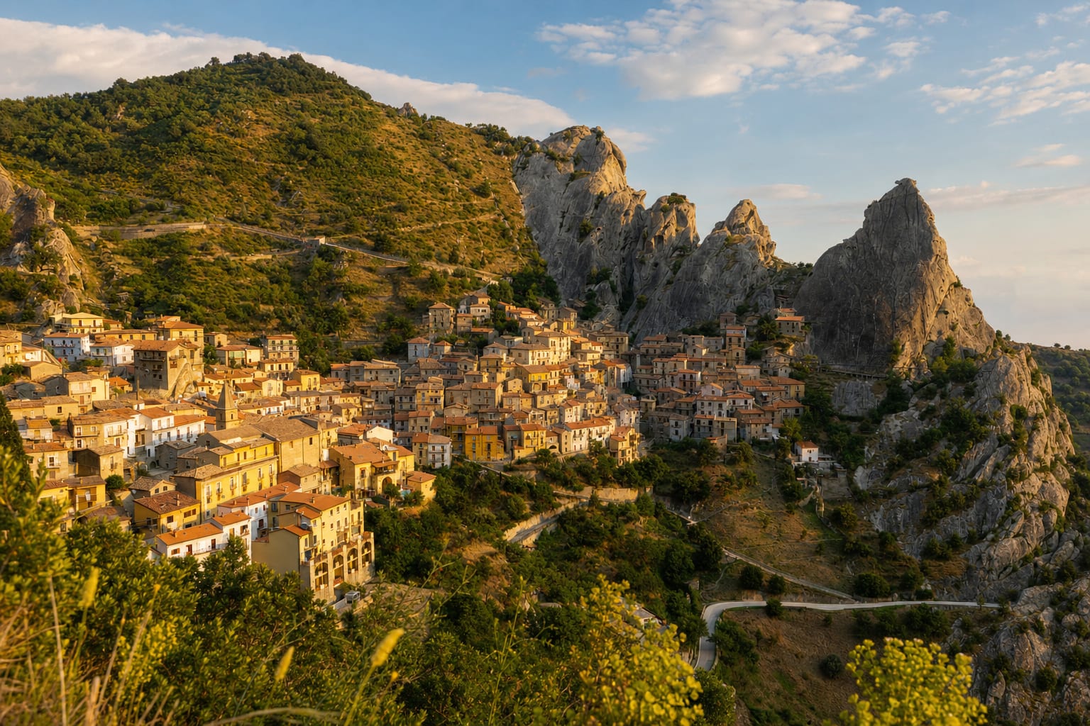 Castelmezzano wedged into the rock spires of the Lucanian Dolomites
