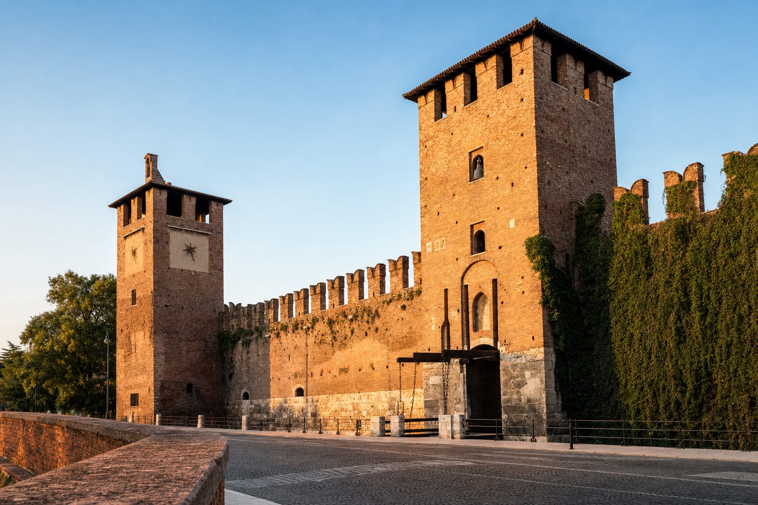 Castelvecchio's brick towers and battlements by the Adige, Verona