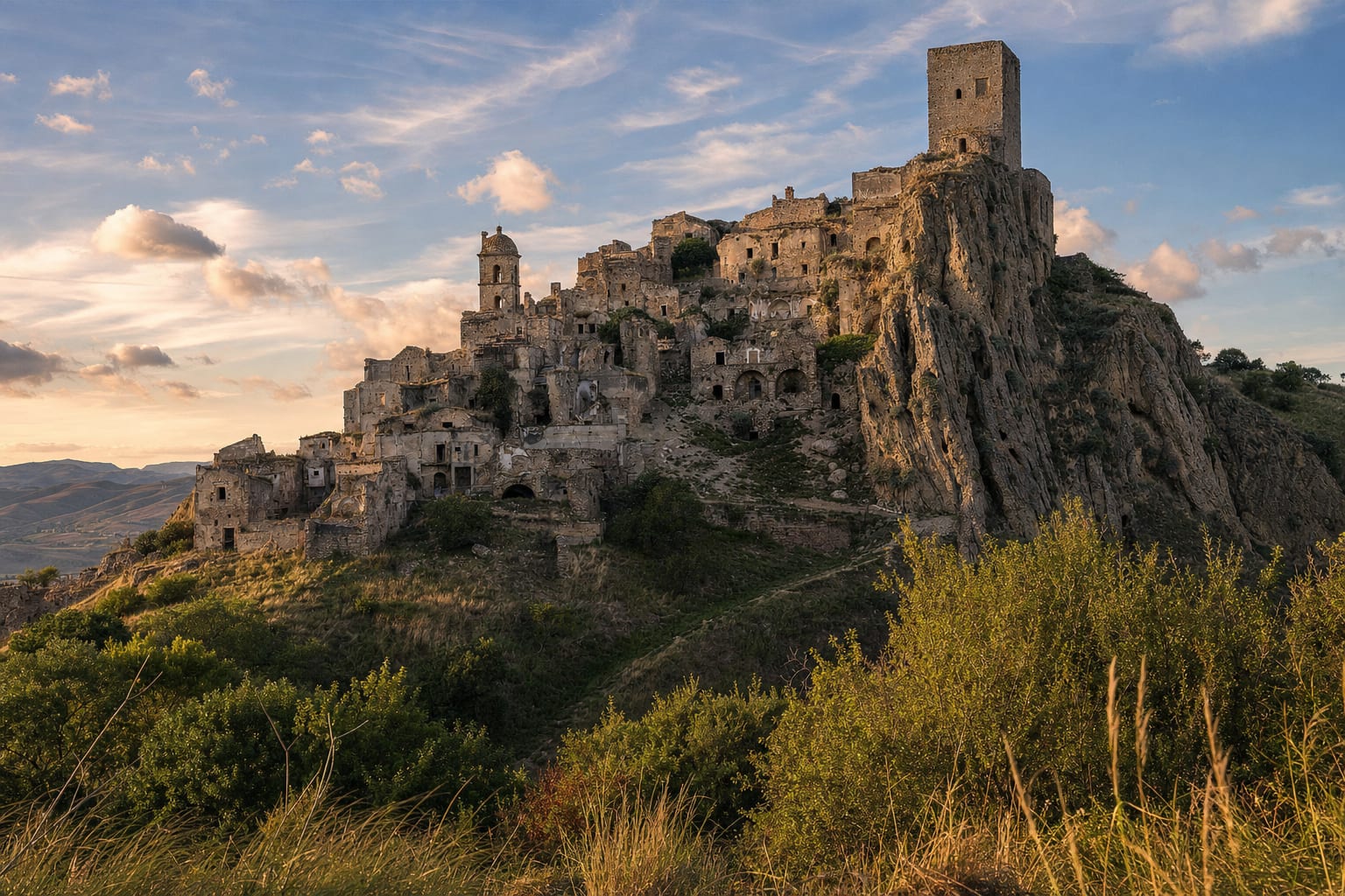 The abandoned hill town of Craco on its clay pedestal, Basilicata