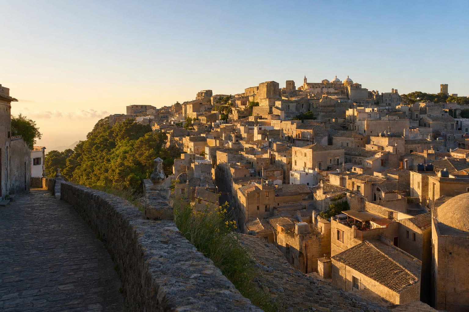 Erice's stone lanes and rooftops 750 meters above the Sicilian coast