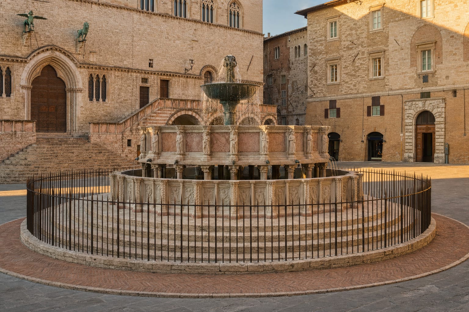 The Fontana Maggiore's carved basins before Palazzo dei Priori, Perugia