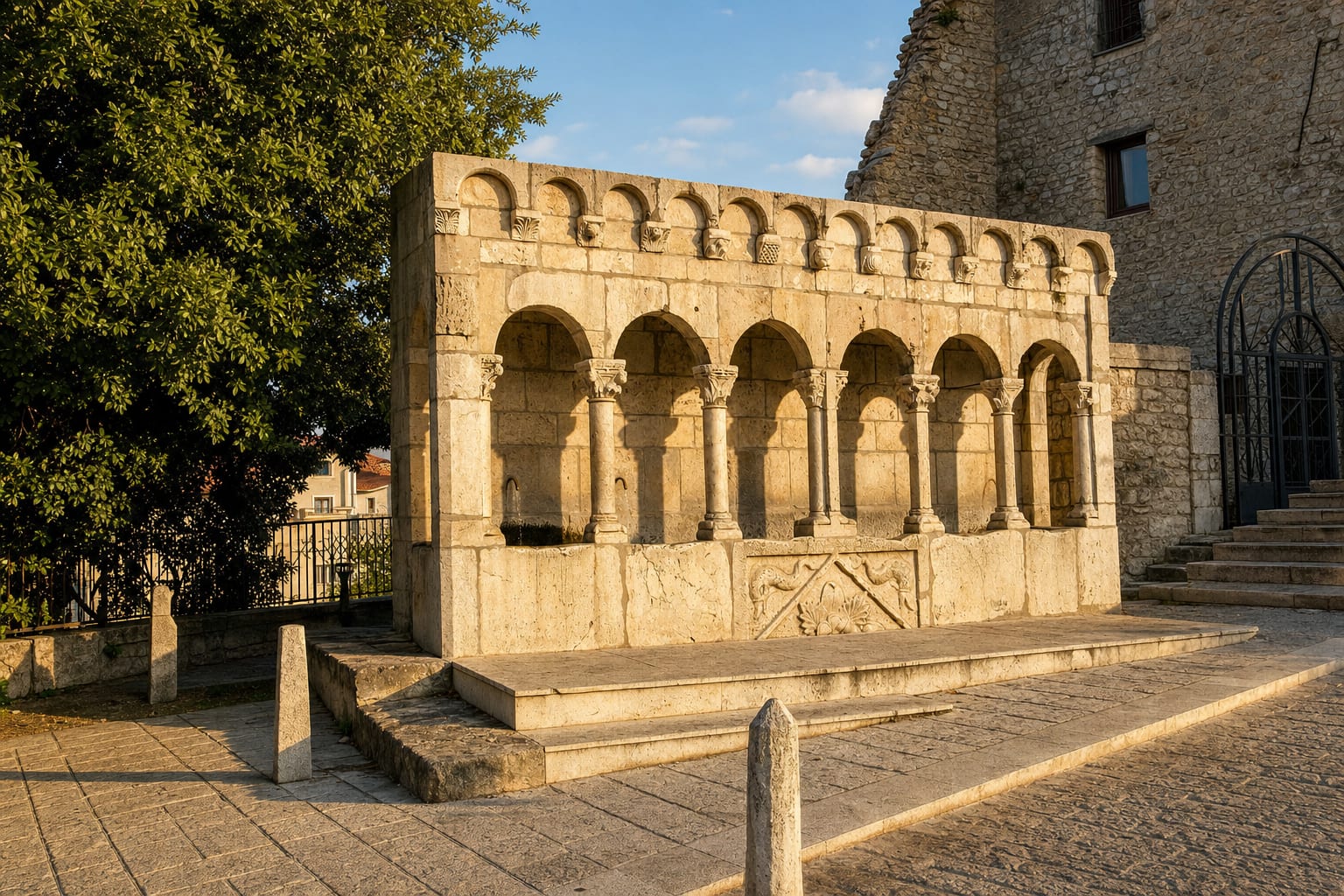 The arcaded Fontana Fraterna, emblem of Isernia