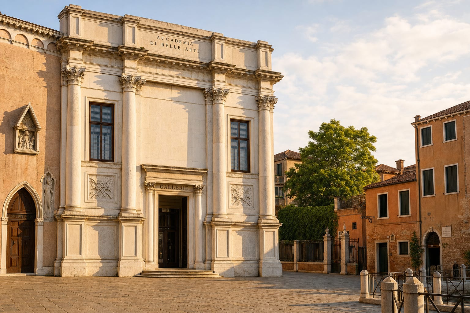 The Gallerie dell'Accademia on its Venetian campo at dusk