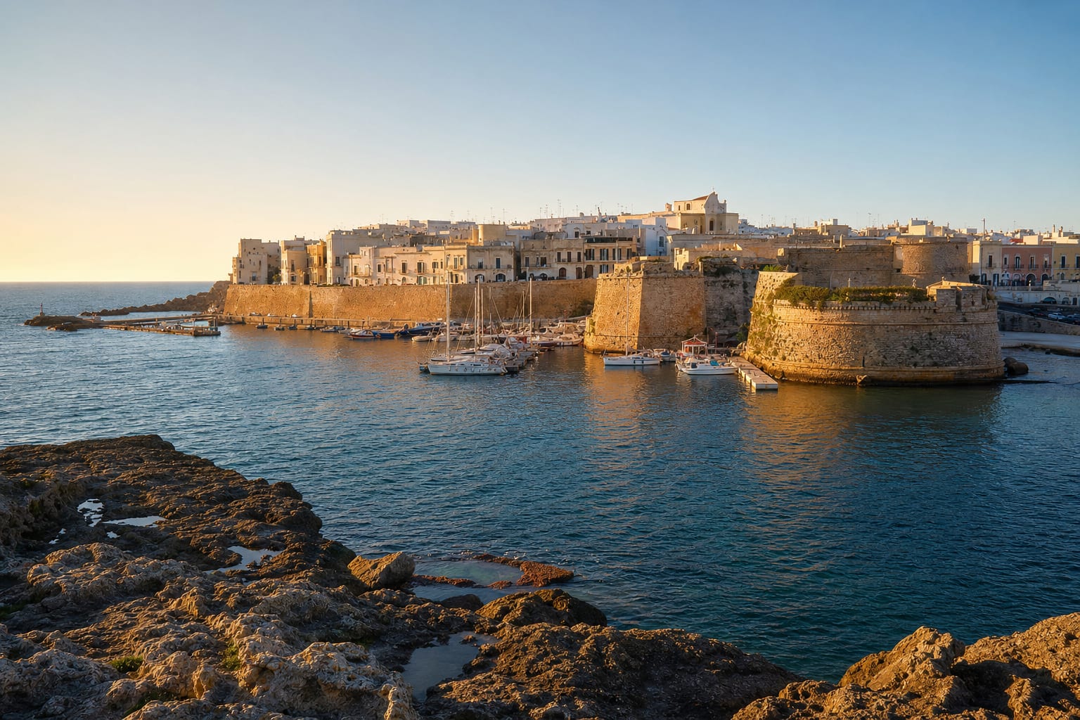 Gallipoli's walled island town behind its Aragonese castle
