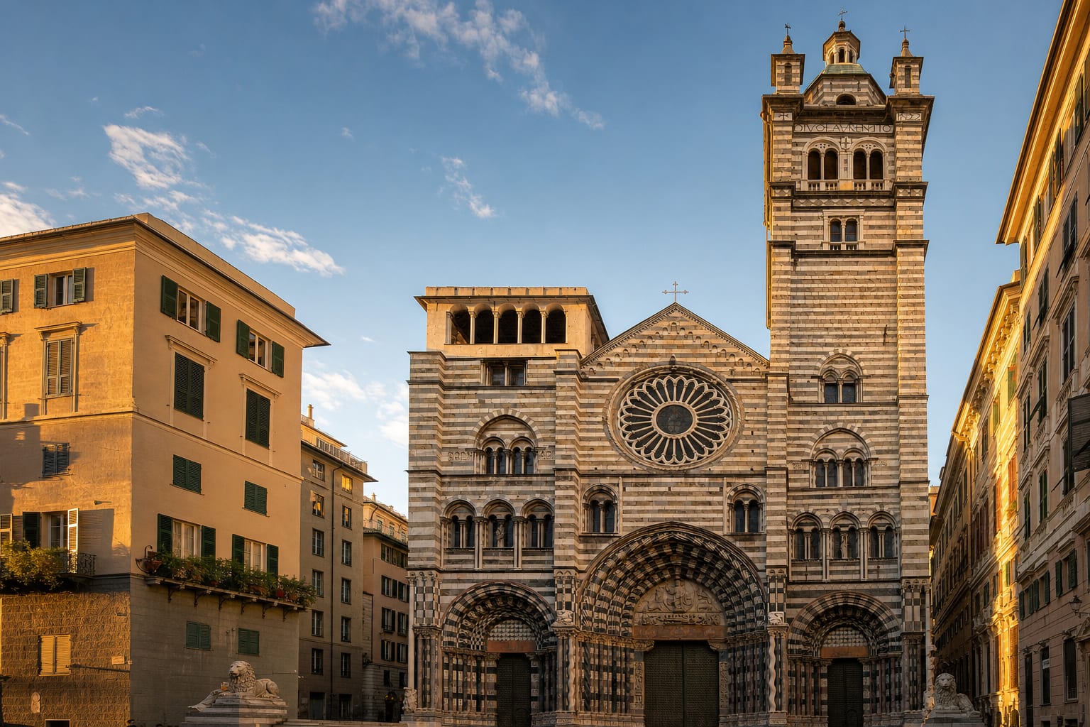 The striped Gothic front of San Lorenzo cathedral, Genoa