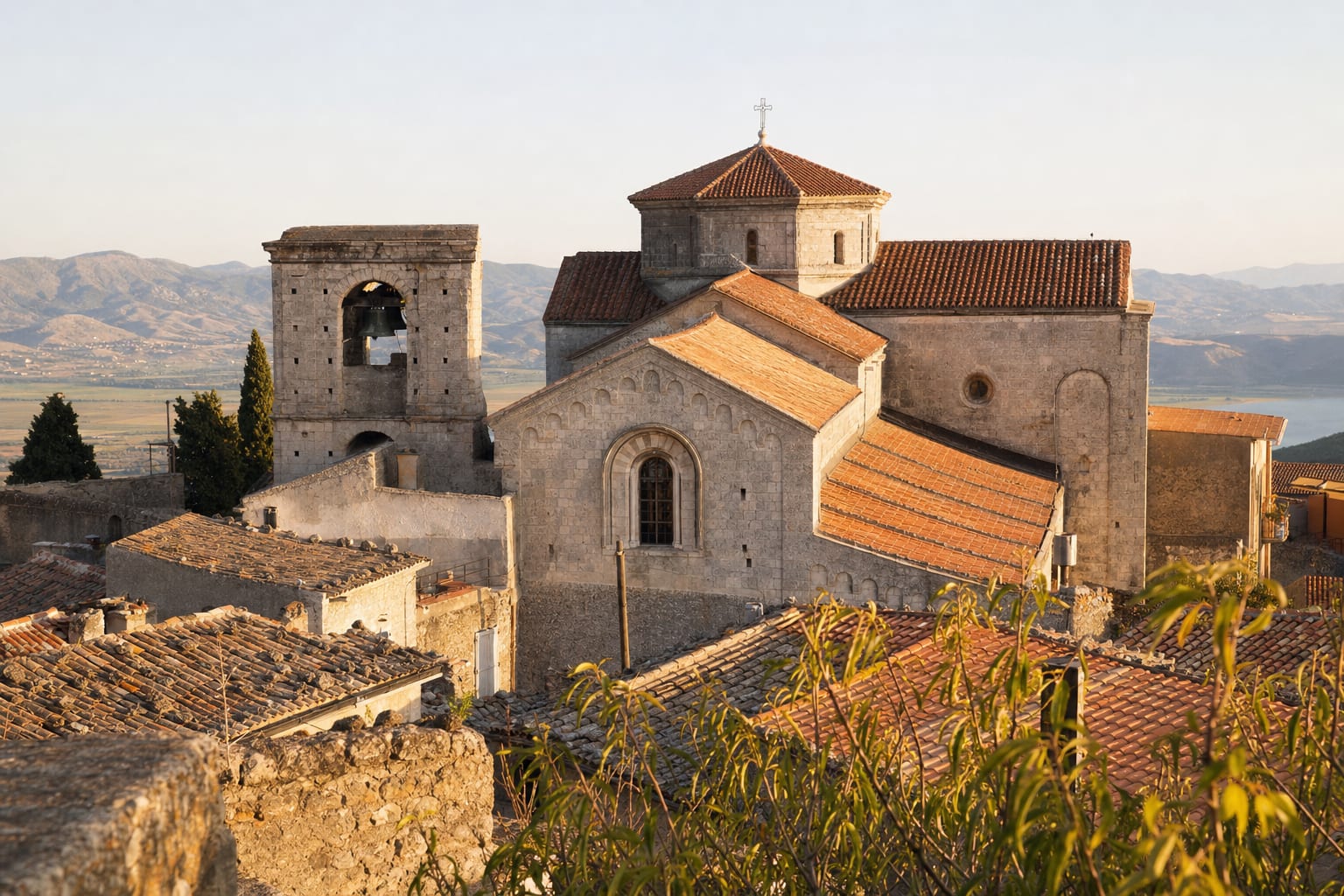 Gerace Cathedral's Norman towers above the old town's roofs