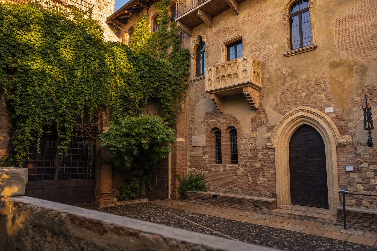 Juliet's balcony above the courtyard the world adopted, Verona