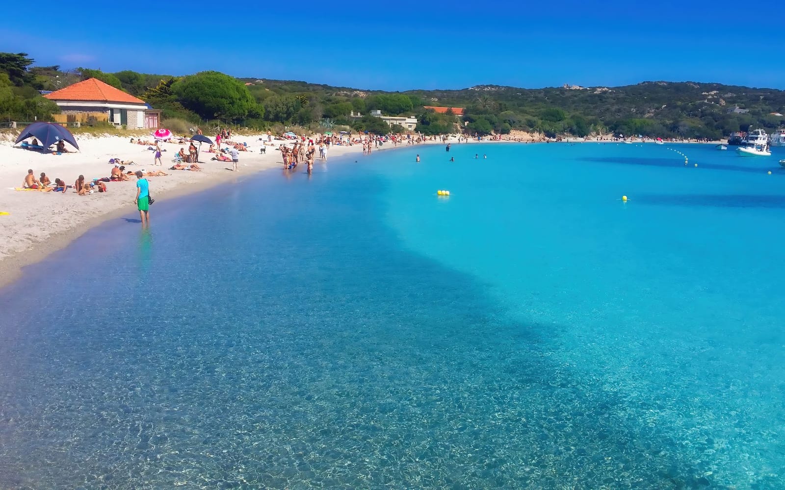 The shallow turquoise lagoon of La Pelosa beach at Stintino