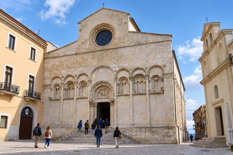 The Romanesque facade of Termoli cathedral with its rose window and blind arcades