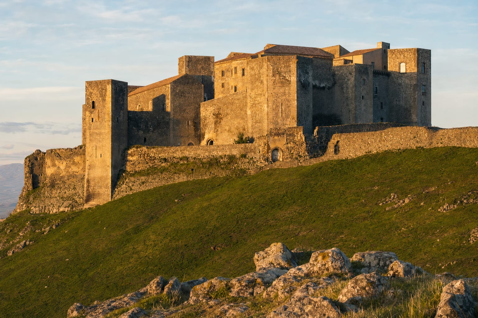 The towered circuit of Melfi Castle on its Basilicata hill