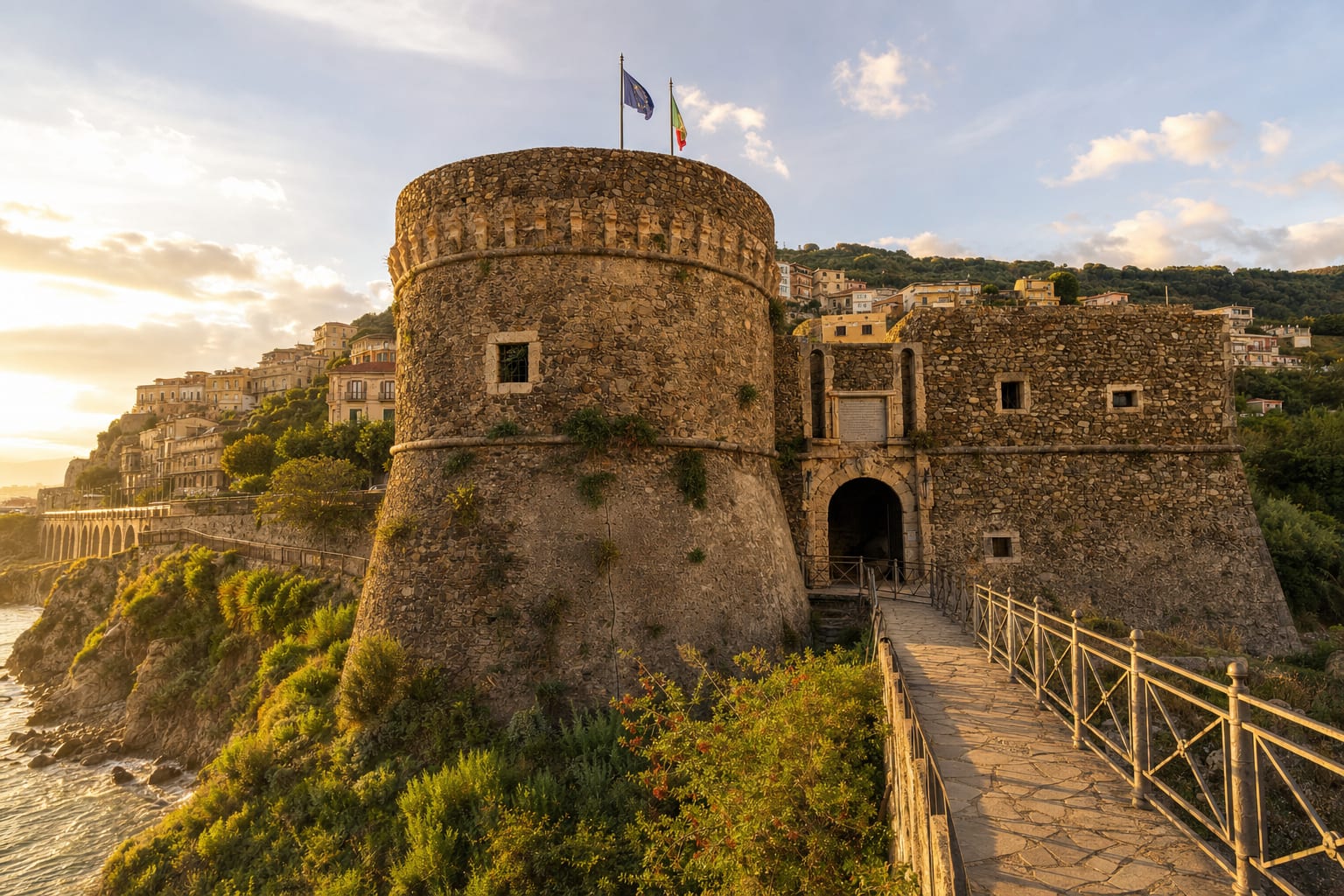 The round bastion of Murat's castle above Pizzo, scene of his last hour