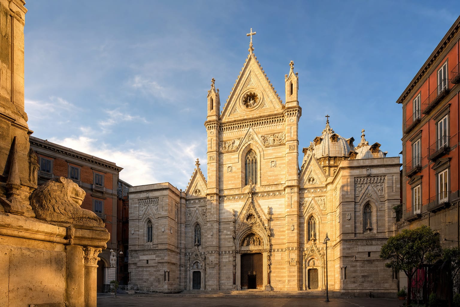 The neogothic facade of Naples Cathedral, home of San Gennaro's miracle