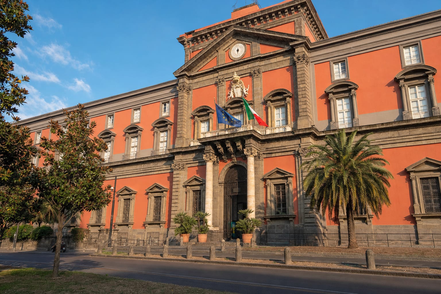 The rose-red palazzo of the National Archaeological Museum, Naples