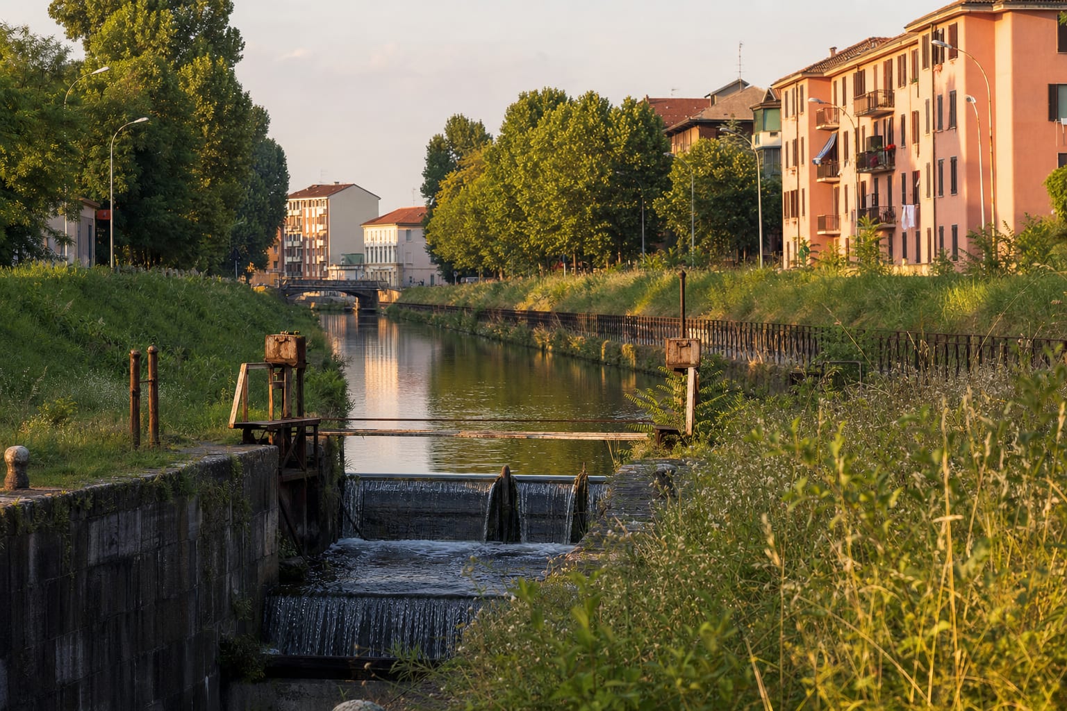 A lock on Milan's Navigli, the canals Leonardo engineered