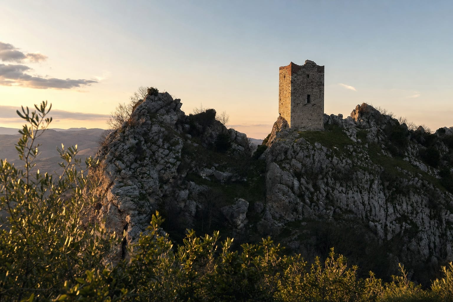 Oratino's medieval tower on its crag above the Biferno valley