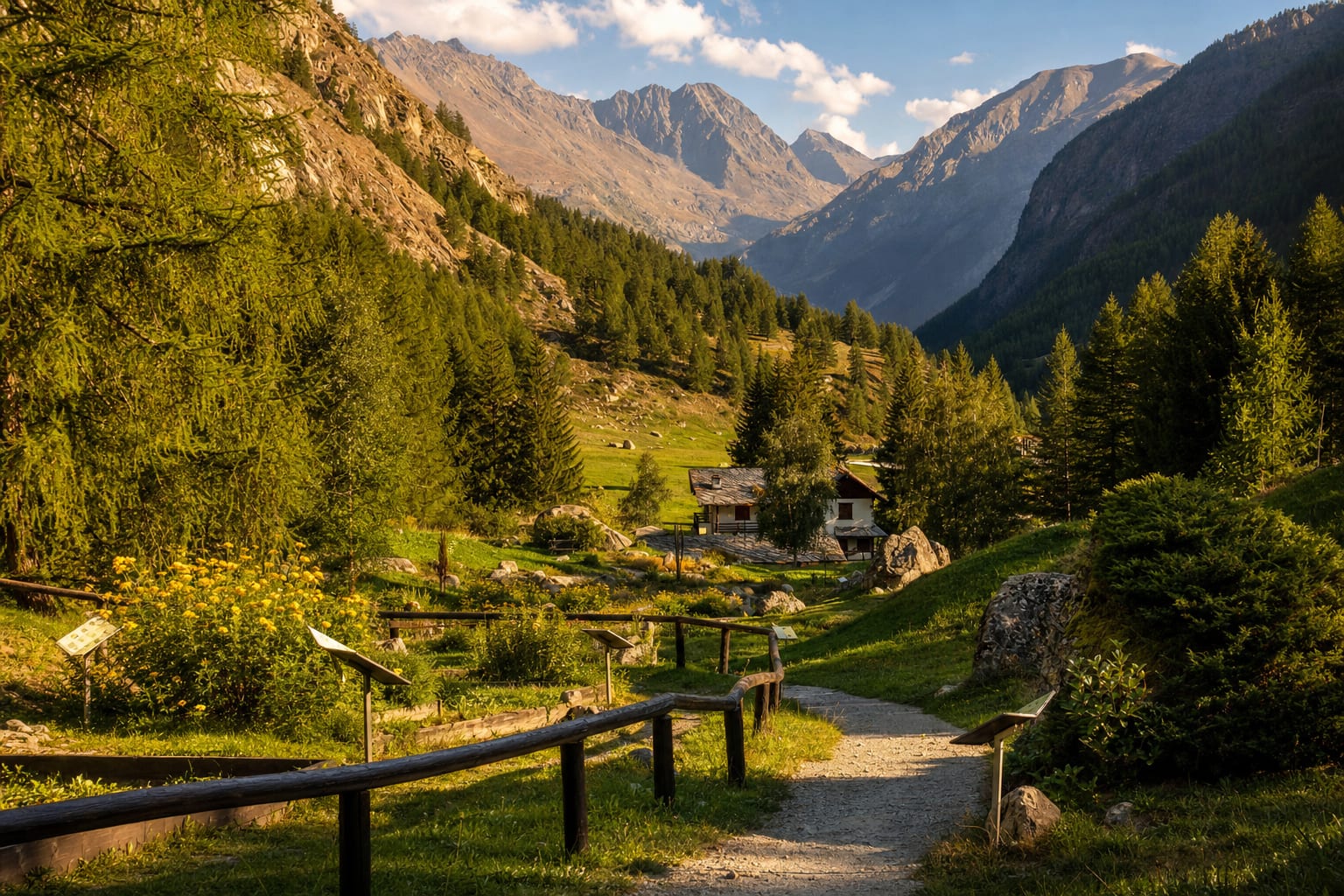 Rockery beds of the Paradisia alpine garden in the Valnontey, Cogne