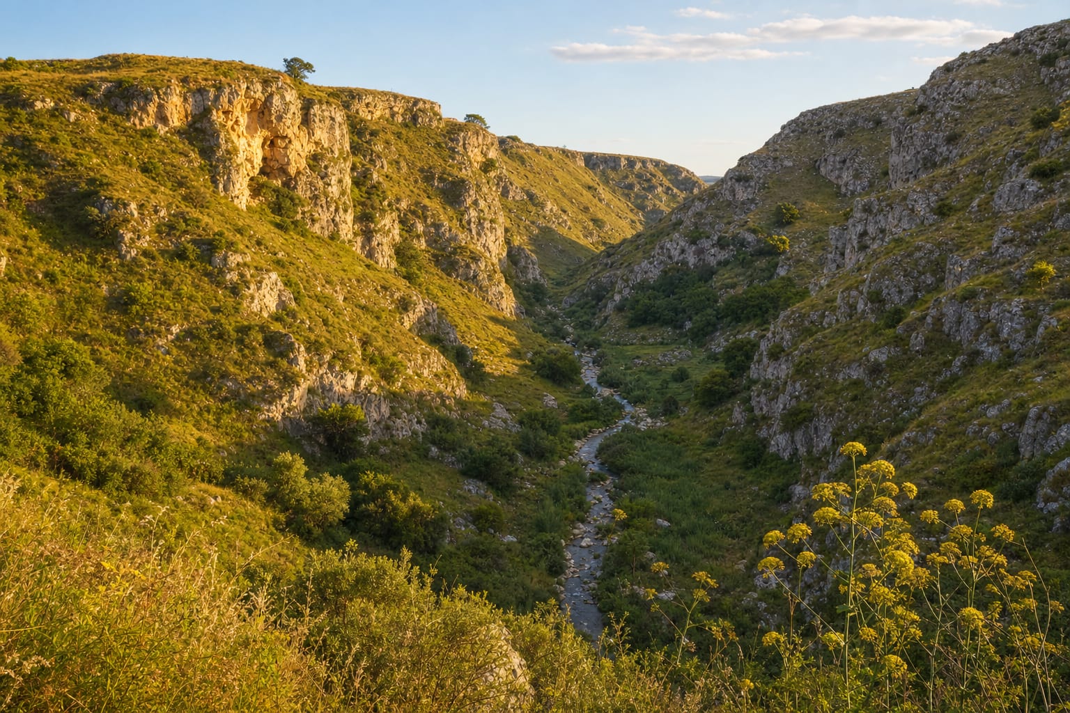 The gravina canyon of the Murgia park, riddled with cave churches, Matera