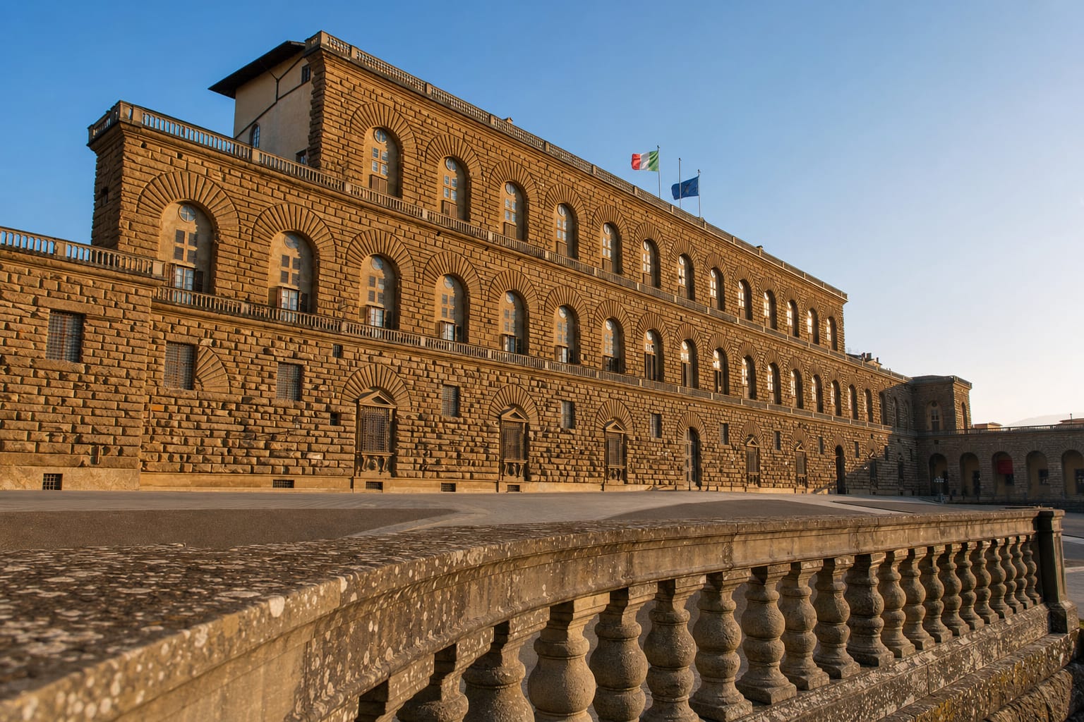 The rusticated stone front of Pitti Palace, Florence