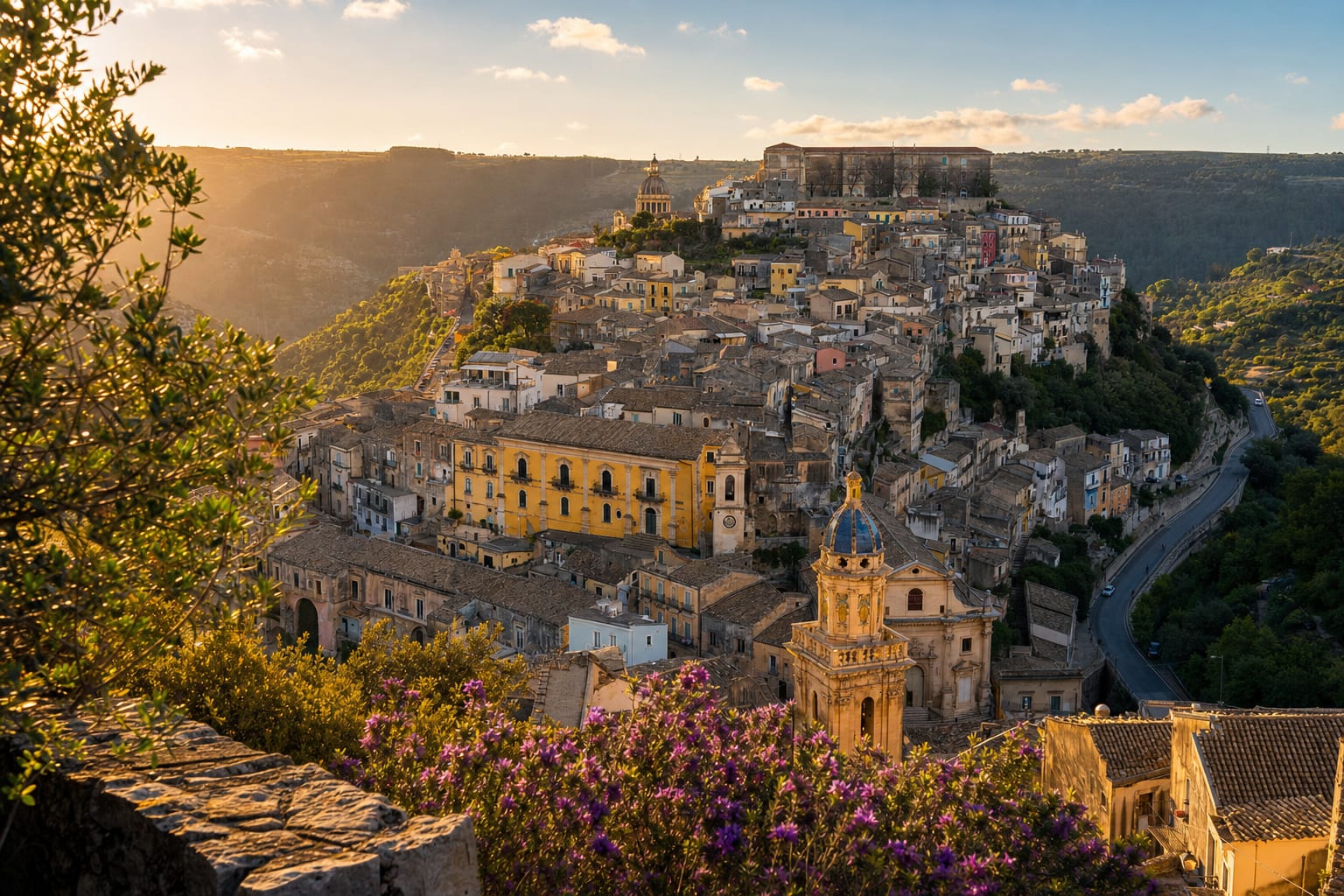 Ragusa Ibla gathered under San Giorgio's dome at dusk