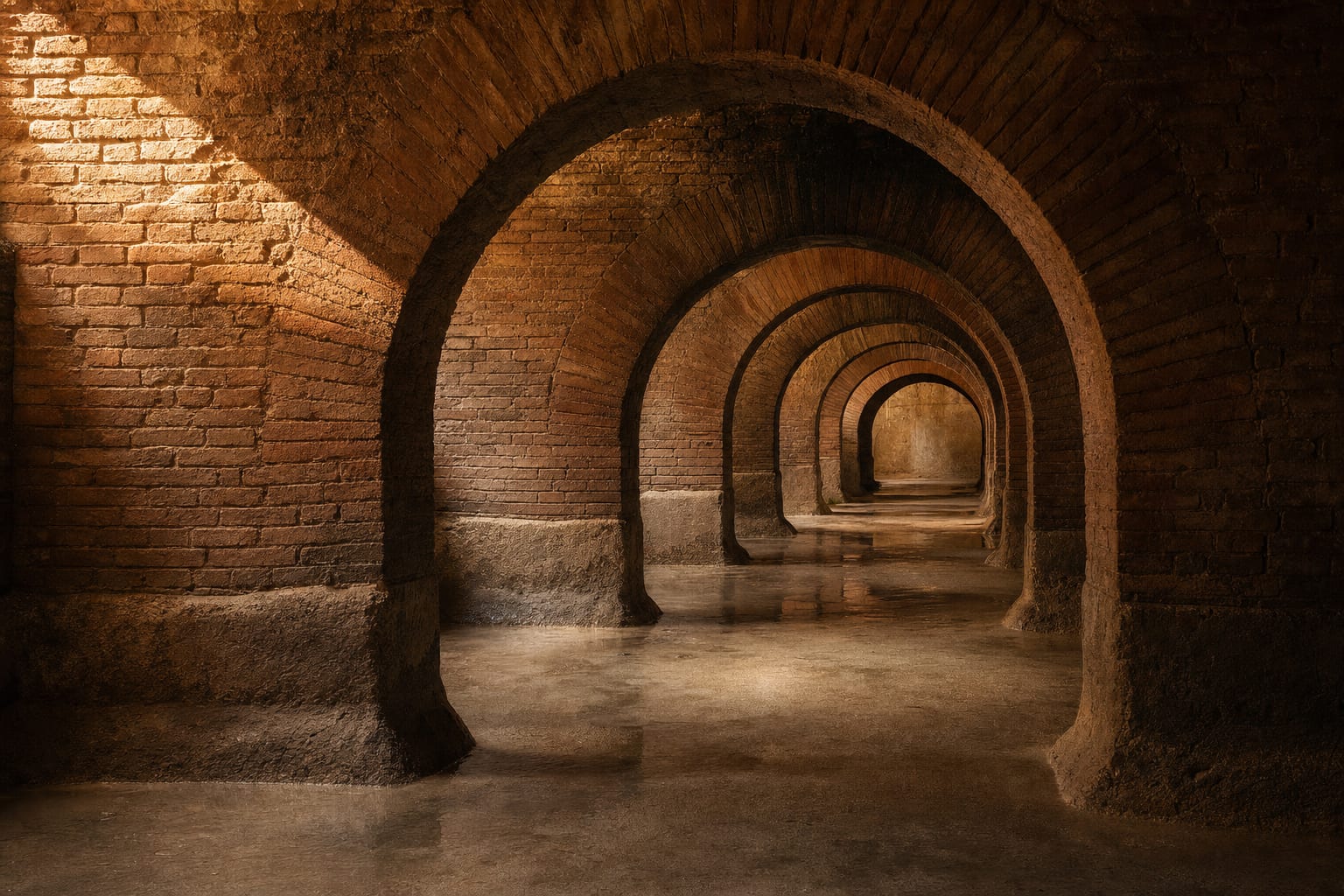 Brick vaults of Fermo's Roman cisterns, intact underground for 2000 years