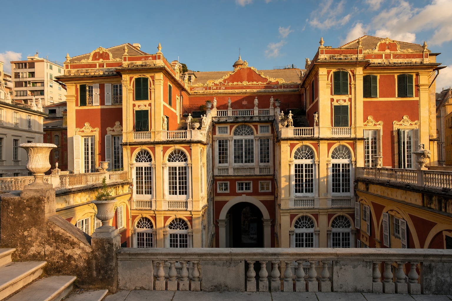 The terraced court of Genoa's Royal Palace above Via Balbi