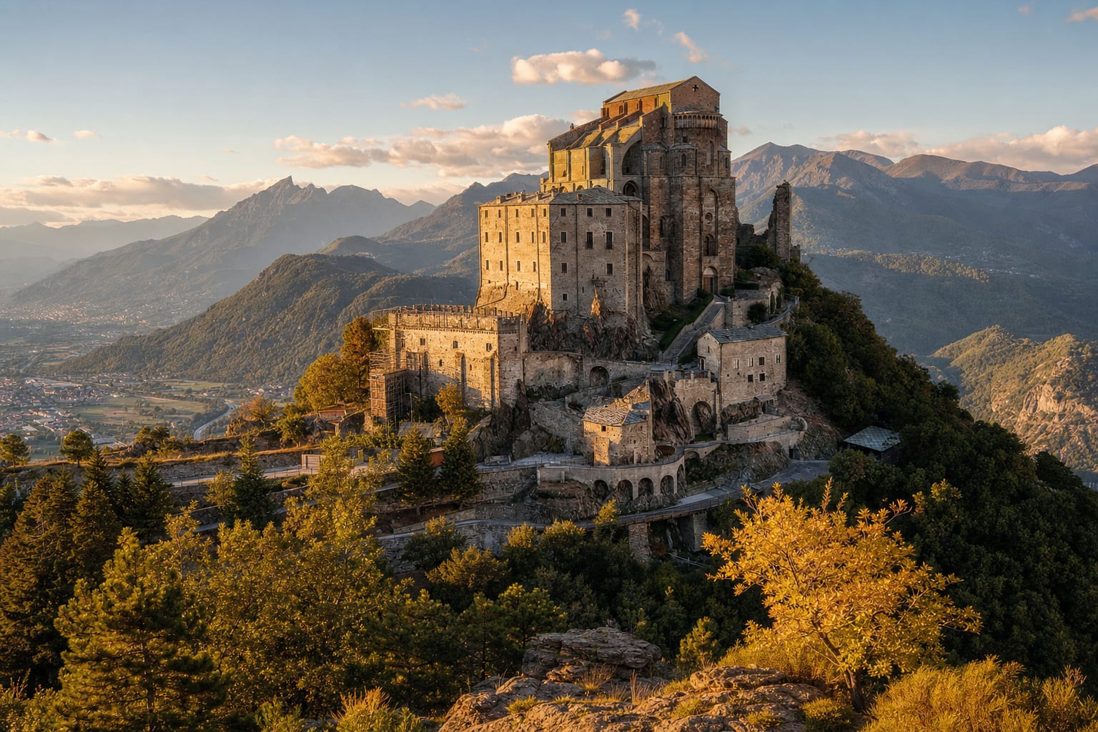 The Sacra di San Michele on its pyramid above the Susa valley