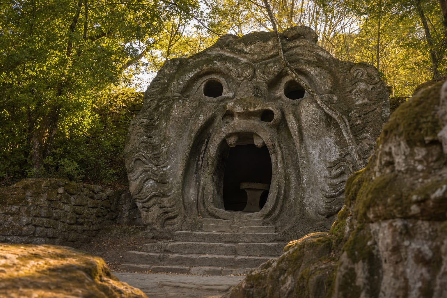The Mouth of Hell waiting in the sacred wood of Bomarzo