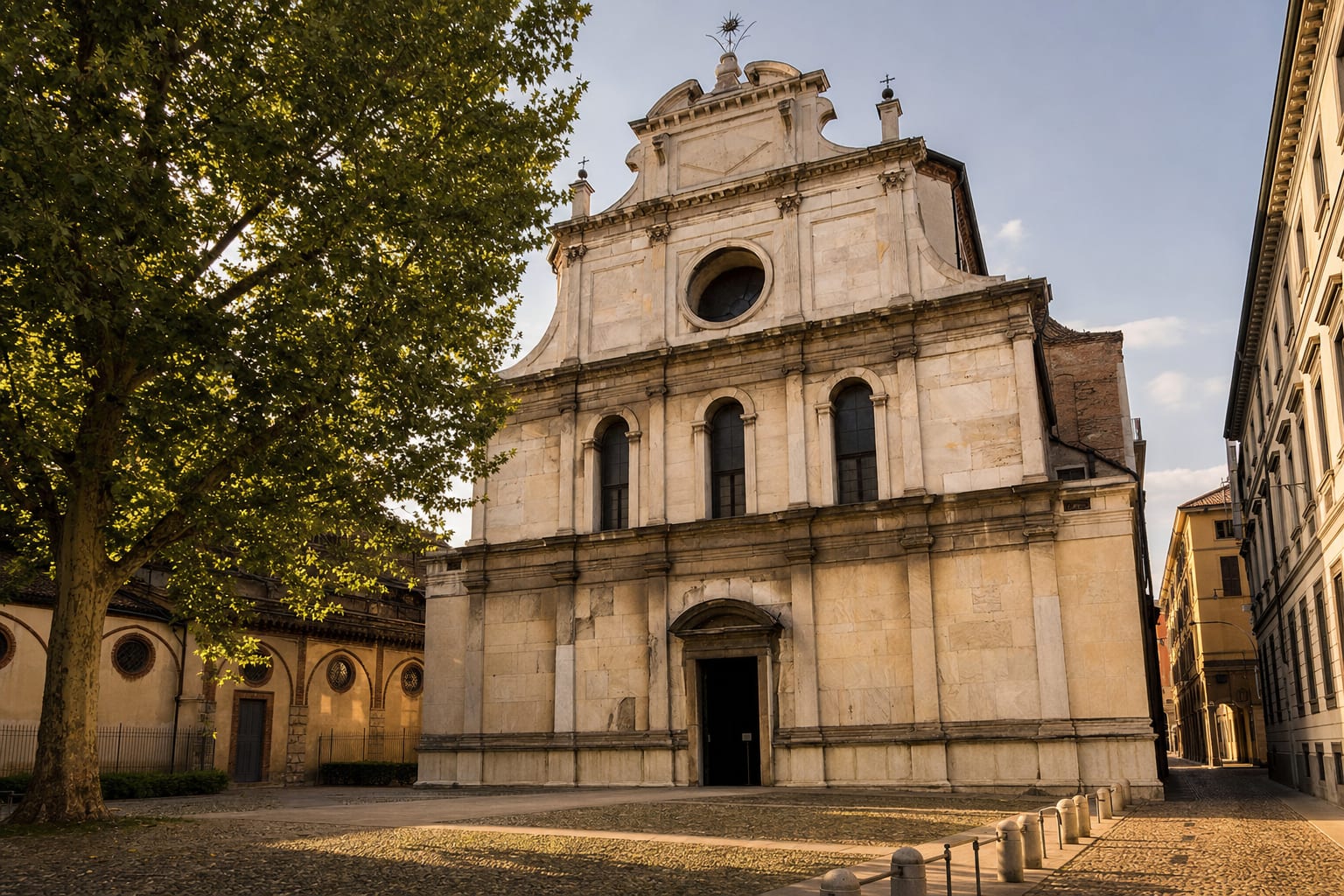 The quiet front of San Maurizio, Milan's frescoed convent church