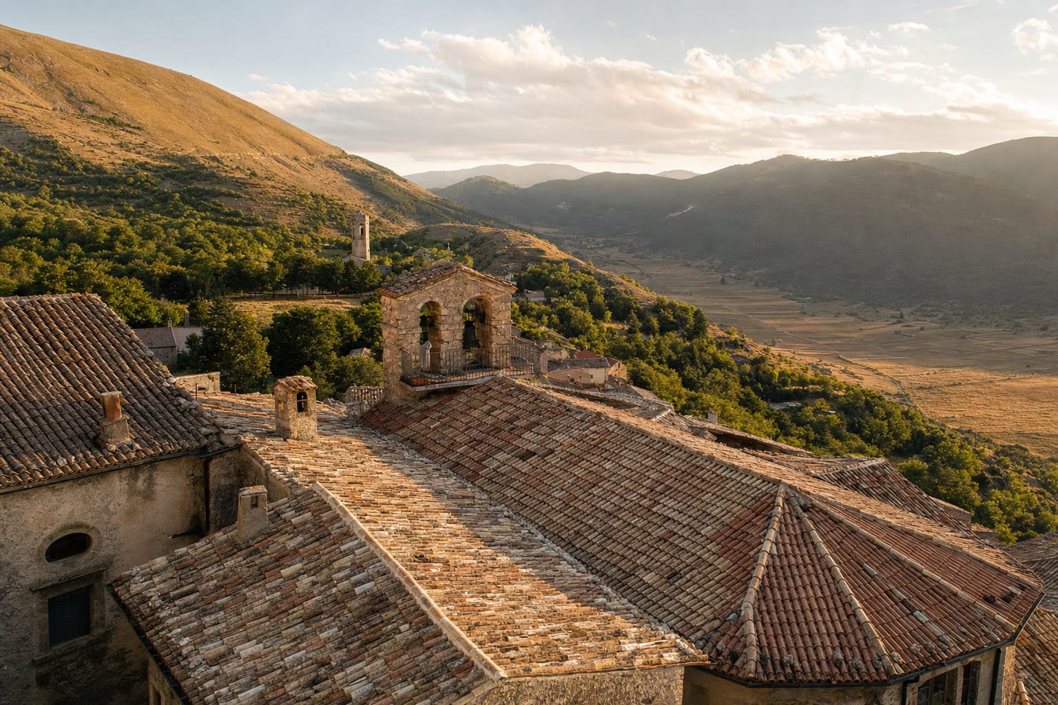 The stone rooftops of Santo Stefano di Sessanio on Gran Sasso's slopes