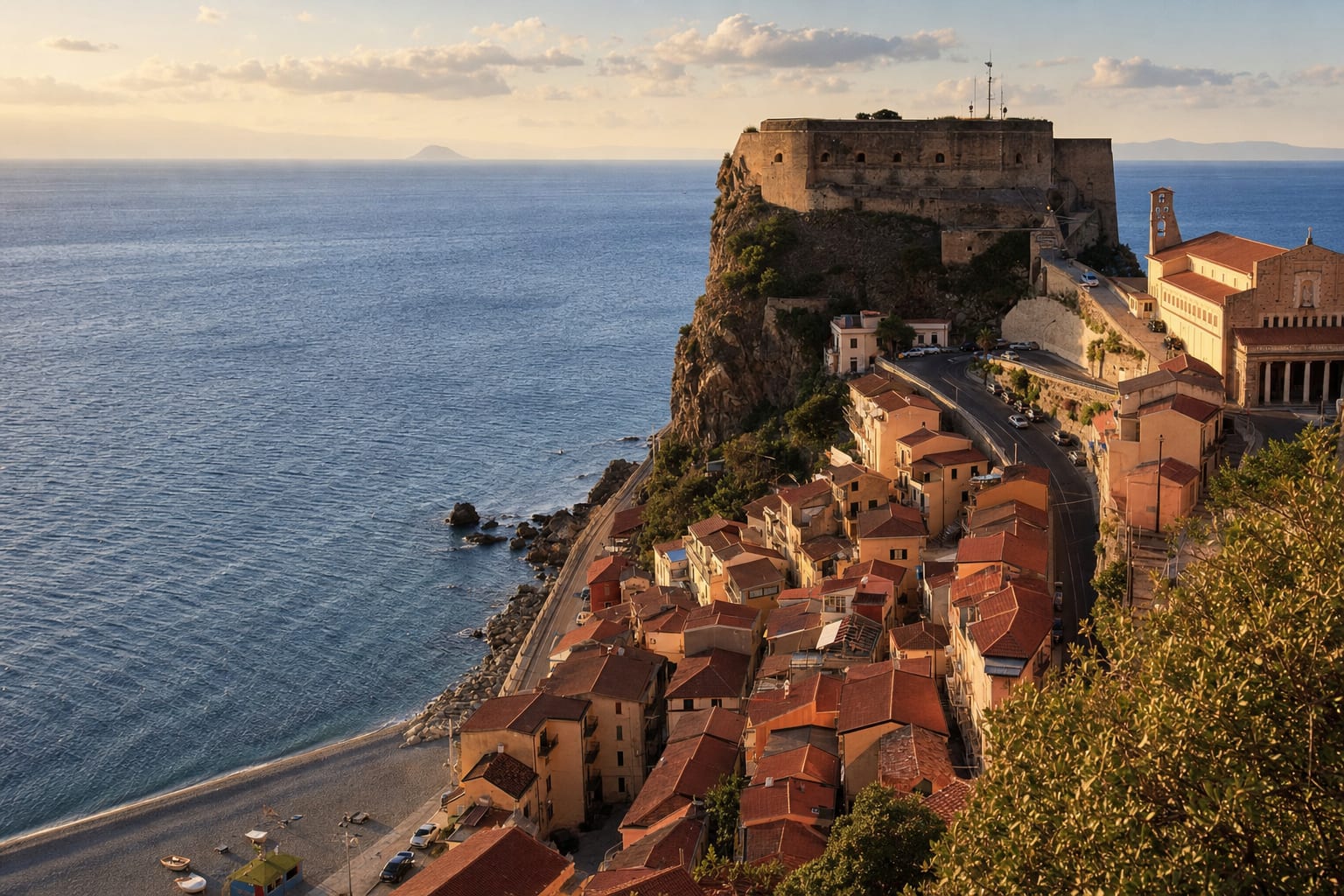 Scilla's Ruffo castle on its rock above the fishermen's houses of Chianalea