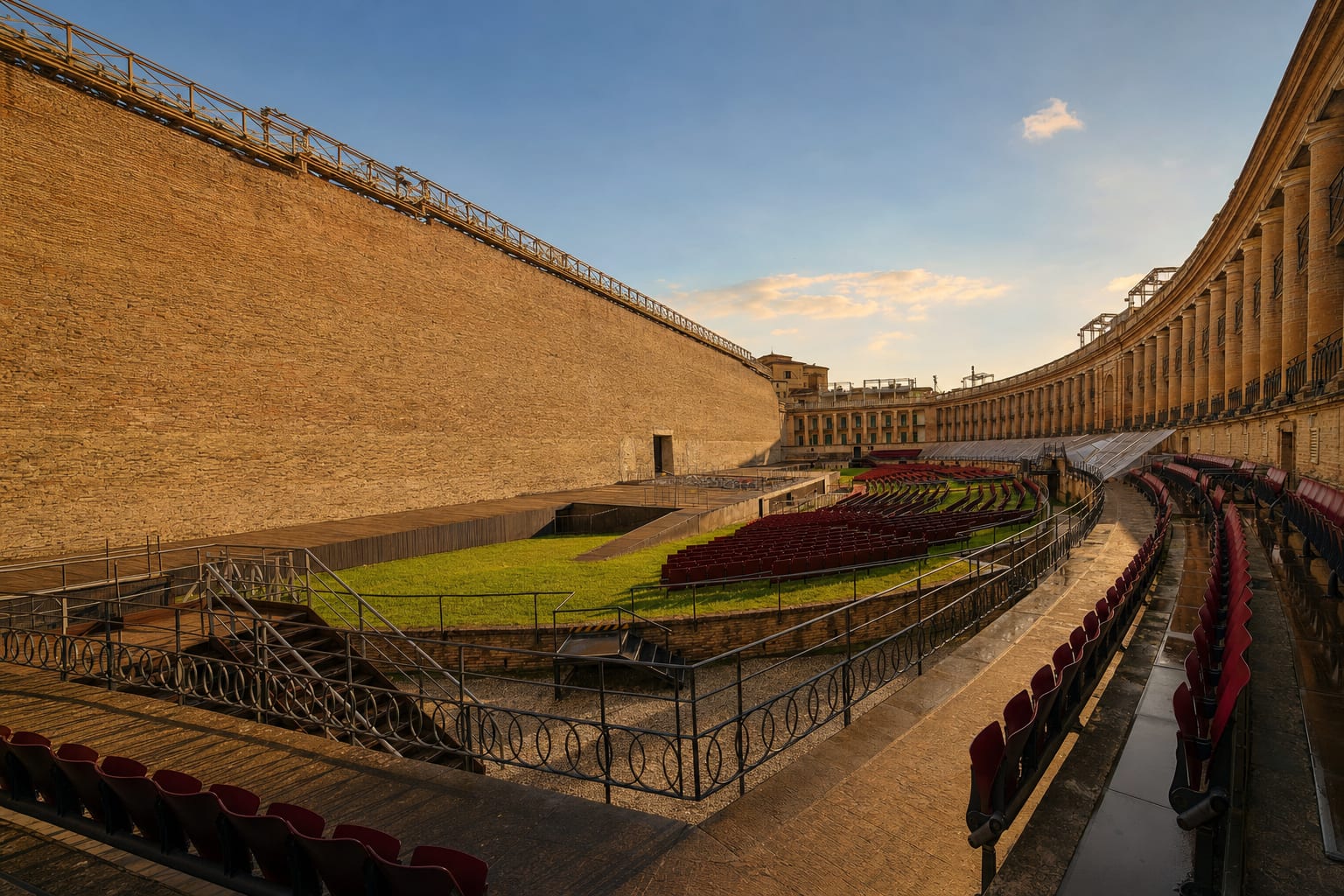 The hundred-meter wall and arena of Macerata's Sferisterio