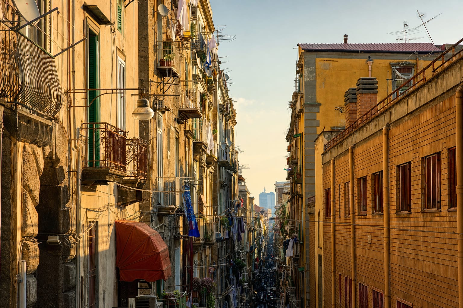Spaccanapoli's straight canyon cutting through old Naples