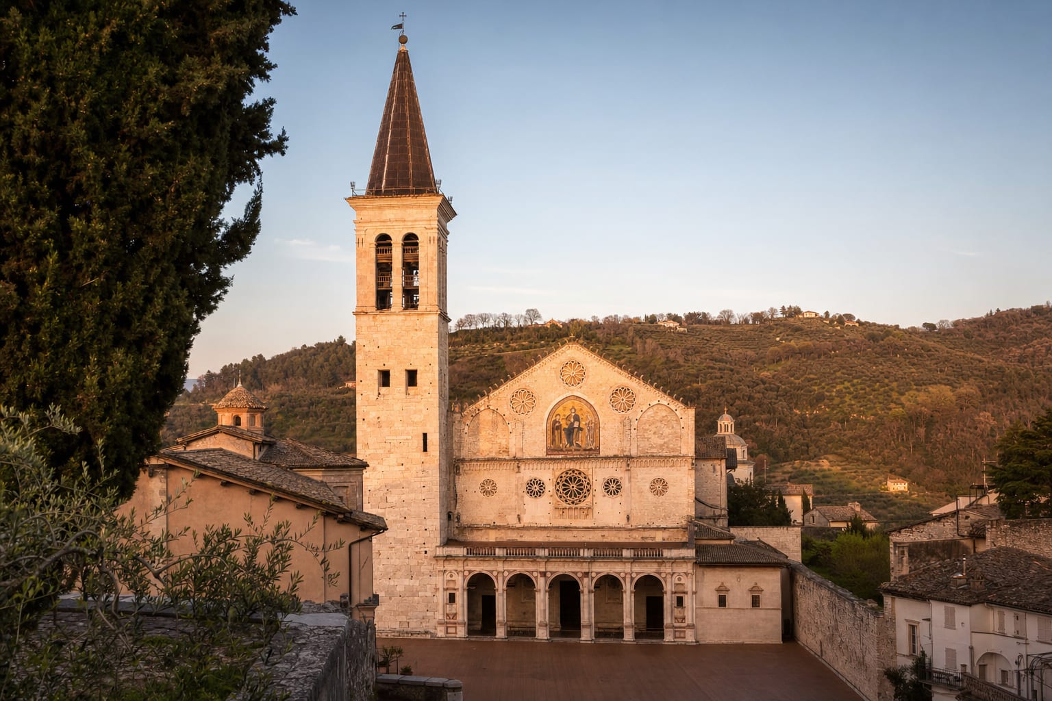Spoleto Cathedral at the foot of its long sloping piazza