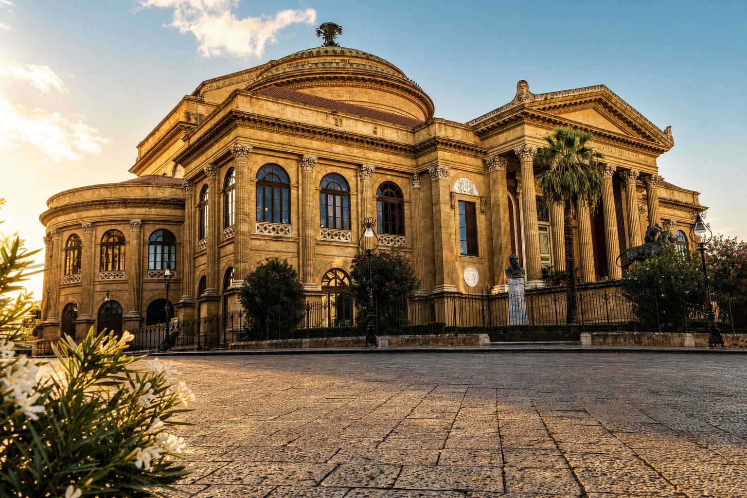 Teatro Massimo's portico and dome at sunset, Palermo