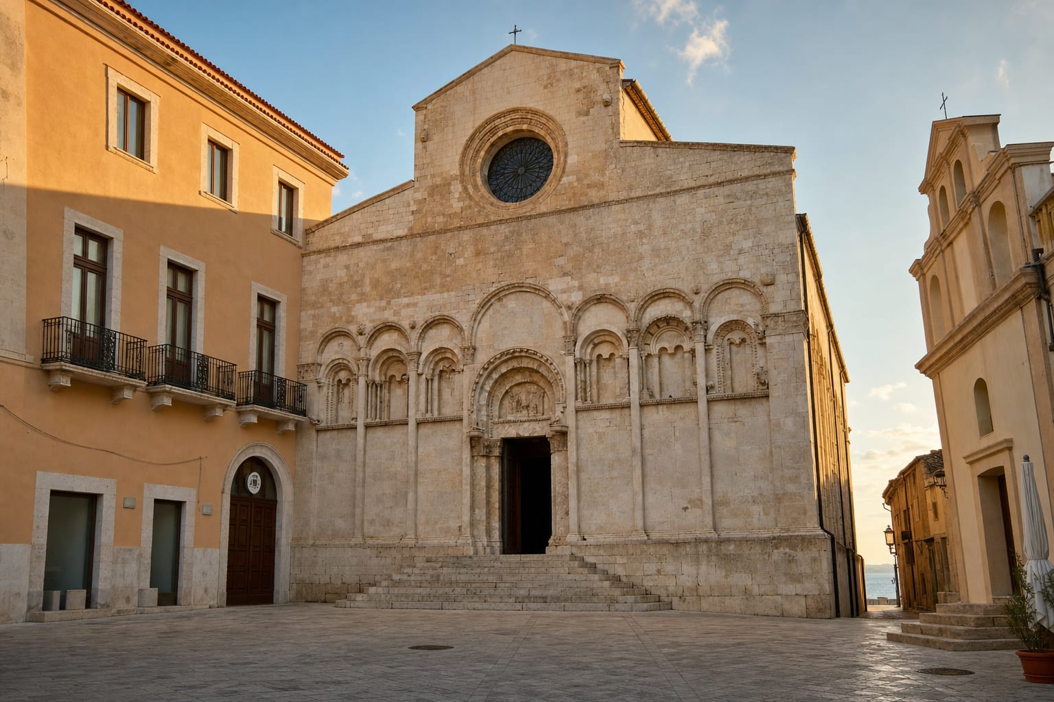 The Romanesque facade of Termoli Cathedral inside the old walled point
